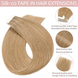 Silk-co Silk-co 20" Tape in Real Human Hair Extensions #27 Dark Blonde Skin Weft 100g 40 pcs Seamless Long Straight