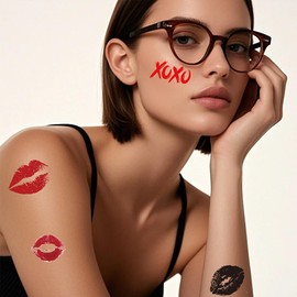 10 Sheets Temporary Tattoos Adult Red Lips Heart Love Rose Waterproof Fake Tattoos for Women Girls Man Valentine's Day Wedding Party Supplies Face Body Art Decals