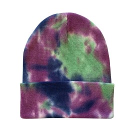 Sportsman Unisex 100% Cotton One Size 12" Tie-Dyed Knit Beanie - SP412 - Sky, One Size