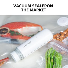 AnchorChef Vacuum Sealer, Handheld Vacuum Sealer, Compact Vacuum Sealer(1 Vacuum Sealers+ 10 reusable vacuum seal bags) Vacuumize Food to Prevent Oxidation (White Vacuum Sealer, 20 Bags)