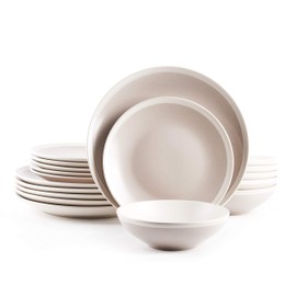 HomeVss Rock Ridge Speckled Stoneware Dinnerware Set (18pc Set, Sands and Ivory)