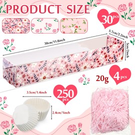 30 Set Mother's Day Chocolate Covered Strawberries Treat Boxes with Clear Window 12x 2.2x 2 Inch Mother's Day Floral Bakery Macaron Truffle Cookie Gift Boxes Containers with Paper Food Tray Raffia