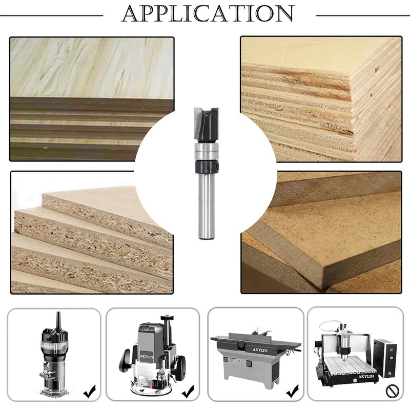 Akylin Flush Trim Router Bit 1/4-Inch Shank, 3/8" Cutting Dia.,