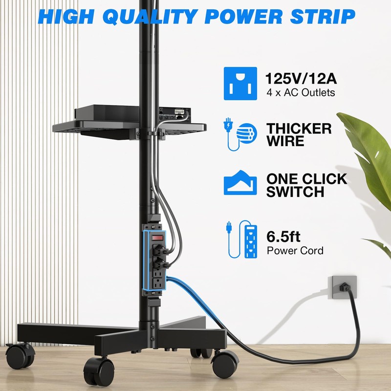 Rfiver Mobile TV Cart with Power Outlet, Rolling TV Stand