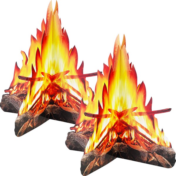 12 Inch Tall Artificial Fire Fake Flame Paper 3D Decorative Cardboard Campfire Centerpiece Flame Torch for Campfire Party Decorations, 2 Sets
