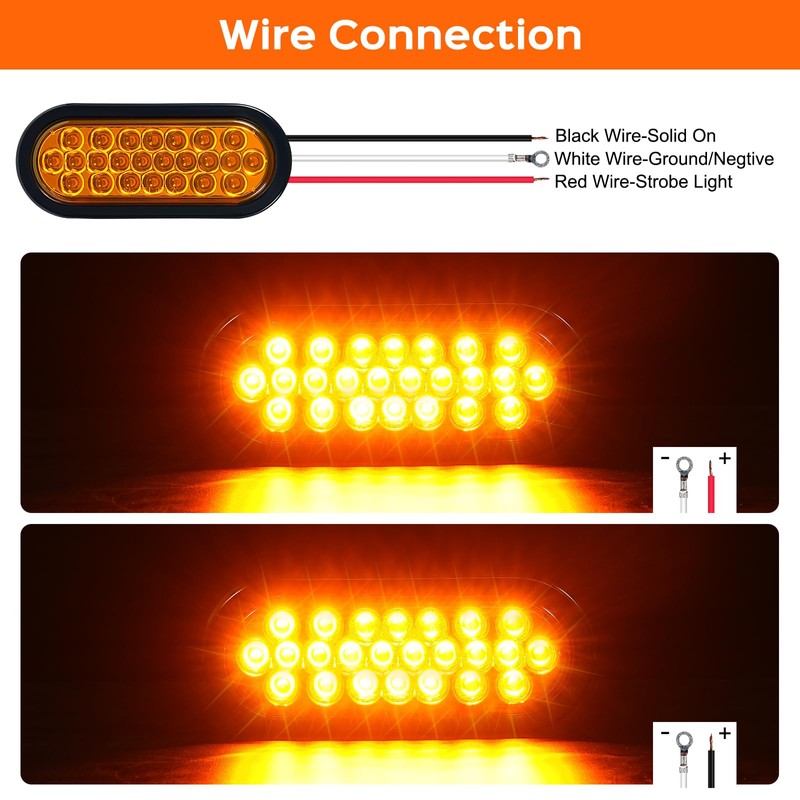 4Pcs 6.3" Oval LED Strobe Lights Amber 24 LED Trailer