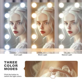 Hasipu Vanity Mirror with Lights, 9.8" x 13.8" Hollywood Mirror, Makeup Mirror with 9 Dimmable Bulbs, Smart Touch 3 Colors Dimmable, 360° Rotation, White