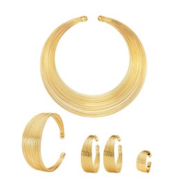 CQQNIU 1 Necklace, 1 Pair of Earrings, 1 Ring and 1 Pair of Bracelets, Creative Design Jewelry, Fashionable Gold Jewelry, Clothing Accessories