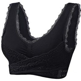 Kendally Bra, Comfy Corset Bra Front Cross Side Buckle Lace Bras (M, Black)