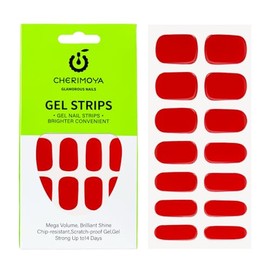 Pegatinas de Uñas, 14Pzs Tiras de Uñas de gel Semicuradas de Color con Luz UV/LED, Uñas Pegatinas de Gel para Arte DIY con Lima de Uñas, Almohadilla de Preparación y Palo de Madera Cherimoya - Rojo brillo