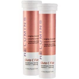 Relumins Gluta C Fizz - Vitamin C 1000mg Glutathione Tablets with Citric Acid, Beetroot & Sodium Bicarbonate - Skin Brightening Supplement, 15 Tablets x 2 Pack - Cherry Flavor