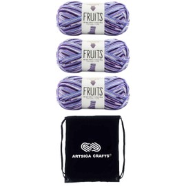 Premier Knitting Yarn Fruits Yarn Grape 2052-10 (3-Pack) Same Dye Lot Weight #1 Soft 93% Acrylic, 7% PBT Bundle with 1 Artsiga Craft Bag