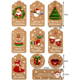 Aruiteng Christmas Gift Tags,50Pcs 10 Styles Brown Kraft Paper Gift Tags,Small Xmas Present Labels Hanging Tags for DIY Christmas Wrapping Paper and Present Craft Decoration,AruitengTR057