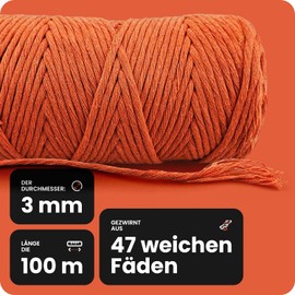 Netuno 1 x Macrame Yarn, White, 3 mm, 100 m, Simply Twisted Cotton Cord, Natural Cord, Colourful Cotton Craft Cord for Macrame Yarn, Cord, Macrame Coloured Twisted Macrame Cord Cotton