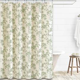 Sage Green Shower Curtain Floral Cotton Linen Cottagecore Shower Curtain for Bathroom 72" W x 72" L