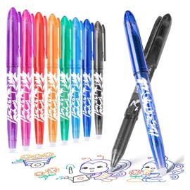 ELLECILA 10Pcs Retractable Erasable Gel Pens, 8 Colors Erasable Gel Pens, Multicolor Gel Ink Rolling Ball Pens with 10 Pen refill, 0.5mm Fine Point Pens with Rubbers,School Office Stationary Supplies