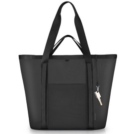 Mesh Beach Bag for Women - Sandproof Beach Tote, Large swim bag, Vacation Essentials for Family,Pool,Cruise,Gym (Black)