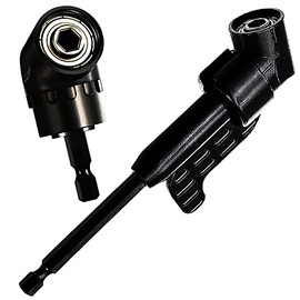 Right Angle Drill Attachment 105 Degree Impact Driver Right Angle Drill Adapter Power Angled Screwdriver Drill Bit Extension Drill Bit Holder for Tight Space Long & Short- BLK