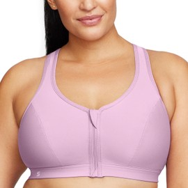 Glamorise Full Figure Plus Size Zip Up Front-Closure Sports Bra Wirefree #9266 Lavender