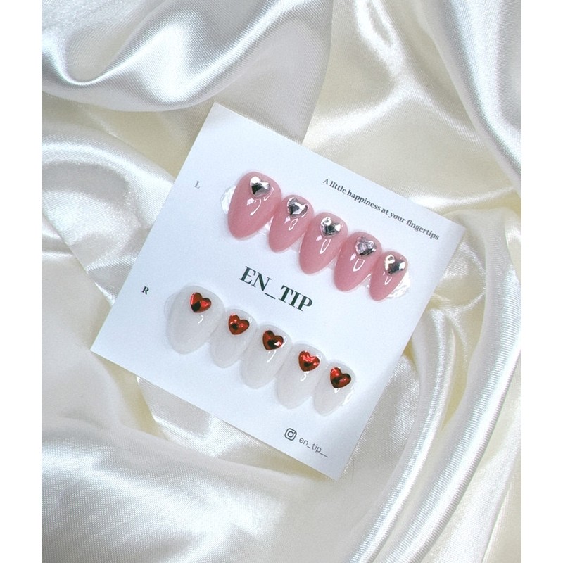 Simple Heart Pop Handmade Nail Tips - Long Stiletto /