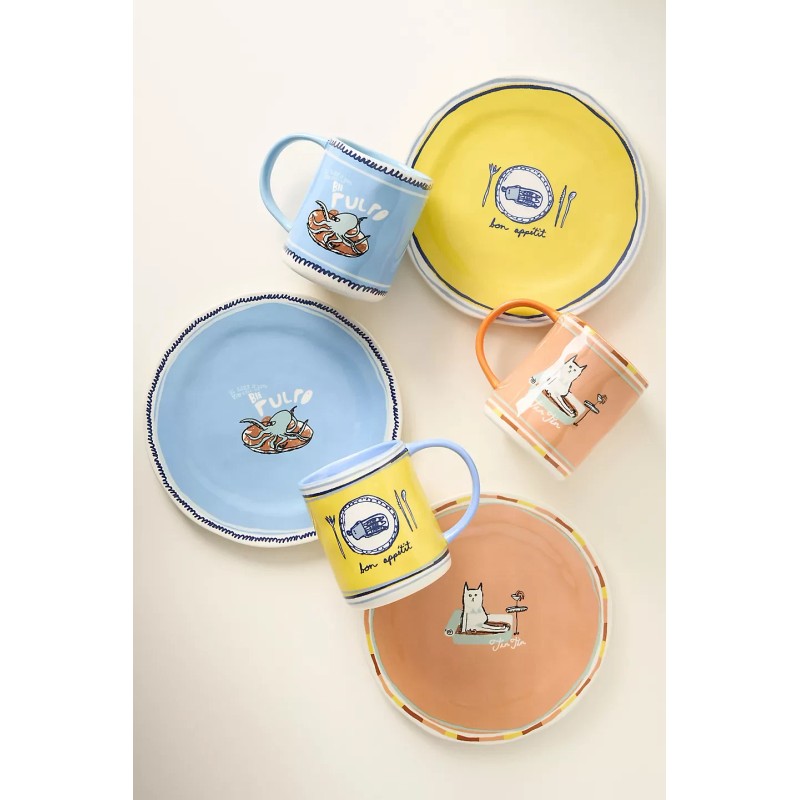Anthropologie The Original Tinned Fish Candle Dessert Plate Octopus Blue