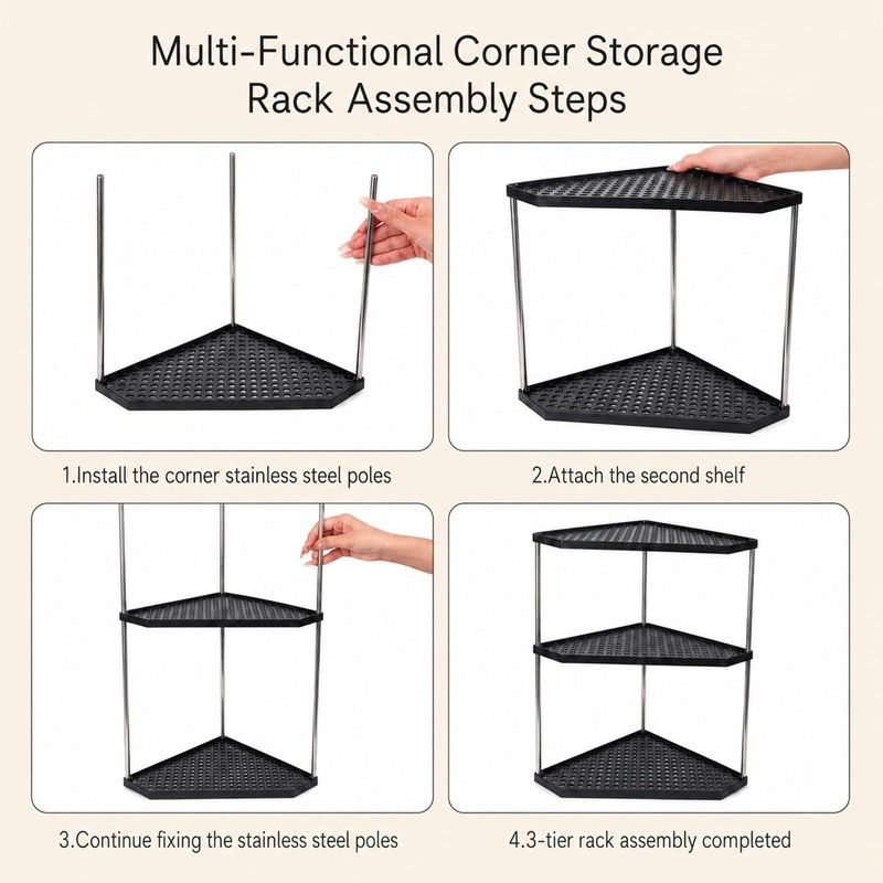 Havnix 3 Tier Kitchen Spice Racks Corner Shelf Organiser Bathroom