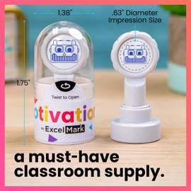 ExcelMark Teacher Stamps for Classroom – Choose from 5 Colors (Robot Smiley Face)