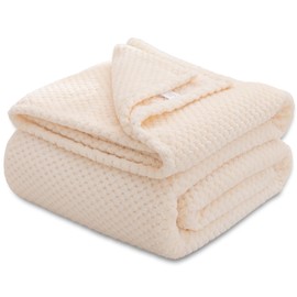 GLS Home Luxury Throw Double Size Waffle Honey Comb Blanket Super Soft Lightweight Warm Cosy Fleece Throw for Couch Bedspread Travel Sofa (Cream, 150x200cm)
