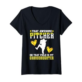 Womens Softball Pitcher Grandma Proud Softball Pitcher Grandmother V-Neck T-Shirt