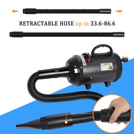 Hoqqf Dog Dryer for Large Dogs 5.2HP 3800W High Velocity Pet Hair Dryers with Heater for Grooming, Spind Temperature Adjustable Pet Dryer Machine with 4 Nozzles (Black)