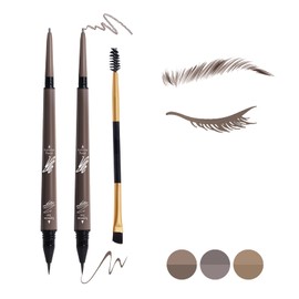 Music Flower 3 Pcs Eyebrow Pencil Set, with 2 Dual Ended Waterproof & Long Lasting Liquid Eyebrow Pen and with 1 Eyebrow Brush, Chestnut