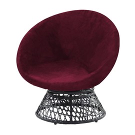 PrinceDeco Velvet Round Saucer Chair Cover (Slipcover Only) High Stretch Papasan Chair Cushion Cover Removable Furniture Protector for Living Room Washable,Fits 29-37 inch, Medium, Burgundy