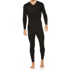Thermajohn Long Johns Thermal Underwear for Men V Neck Fleece Lined Base Layer Set for Cold Weather (Small, Black)