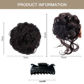 FDEETY Hair Accessories Bun Hairpiece Real Hair Wavy Curly Hair Bun Hair Extension Updo Clip in Claw Ponytail Hairpieces Hair Scrunchies for Women (Black Brown)