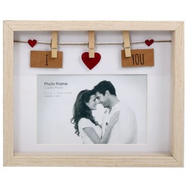 Clothes Line Wooden Box Frame With Pegs For 6 X 4 Photo - I Love You