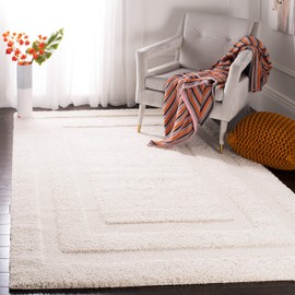 SAFAVIEH Florida Shag Collection 6'7" Square Cream / Cream SG454 Border Non-Shedding Living Room Bedroom Dining Room Entryway Plush 1.2-inch Thick Area Rug