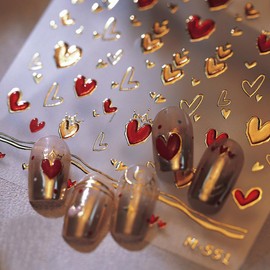 5D Embossed Heart Nail Stickers for Nail Art Gold Red Heart Nail Art Stickers Self Adhesive Valentine's Day Nail Decals Golden Nail Design for Women Nail Supplies Nail Art Decorations Accessories