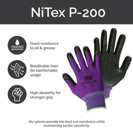 ADVANCED GLOVES – NiTex P-200 Nylon Nitrile Gloves, Breathable Nitrile Foam Coated Utility Gloves for Insulated Grip, Purple, 3-Pair, Medium