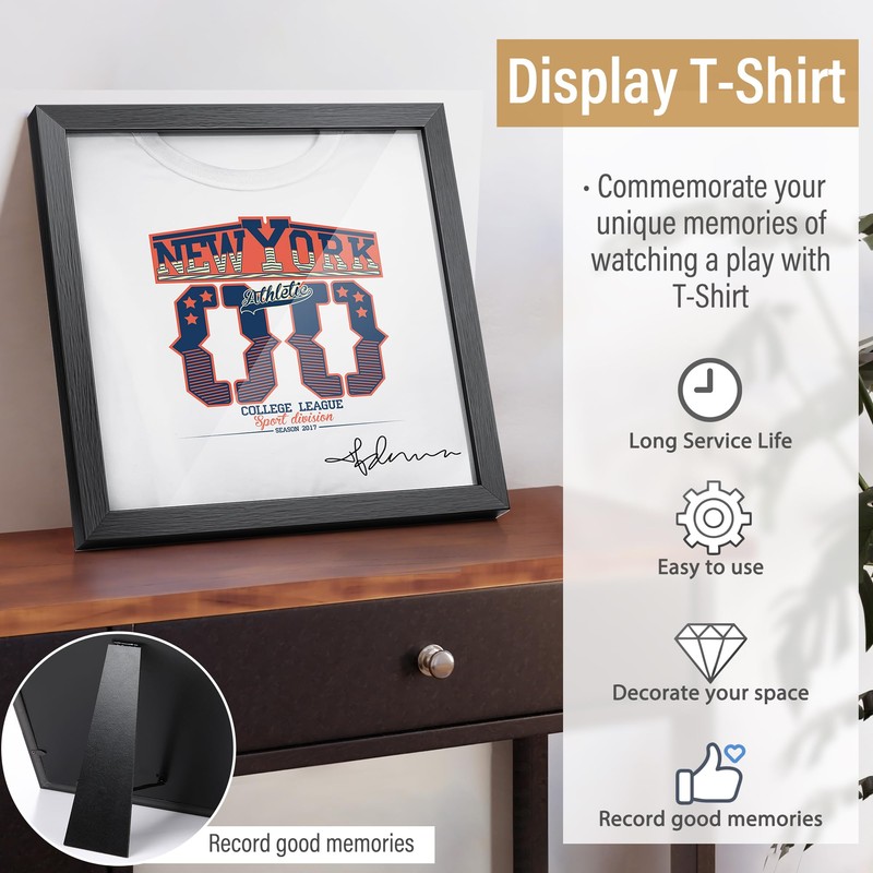 Dunkive T-Shirt Display Frame, 13" x 13" Black Wood T-Shirt