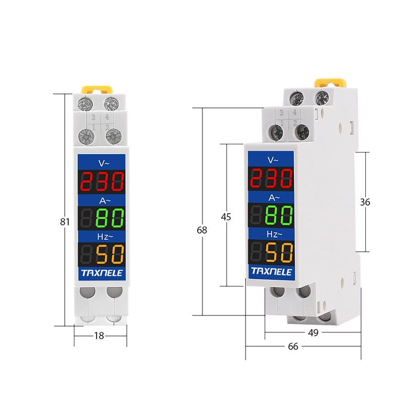 DIN Rail 18 mm Voltage Current HZ Meter AC 80-500V