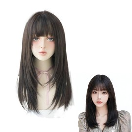 HUIKKJP Women's Cosplay Wig, Black Brown Long Straight, Full Wig, For Lolita, Small Face, Naturally Heat Resistant, Net & Gift Box Included