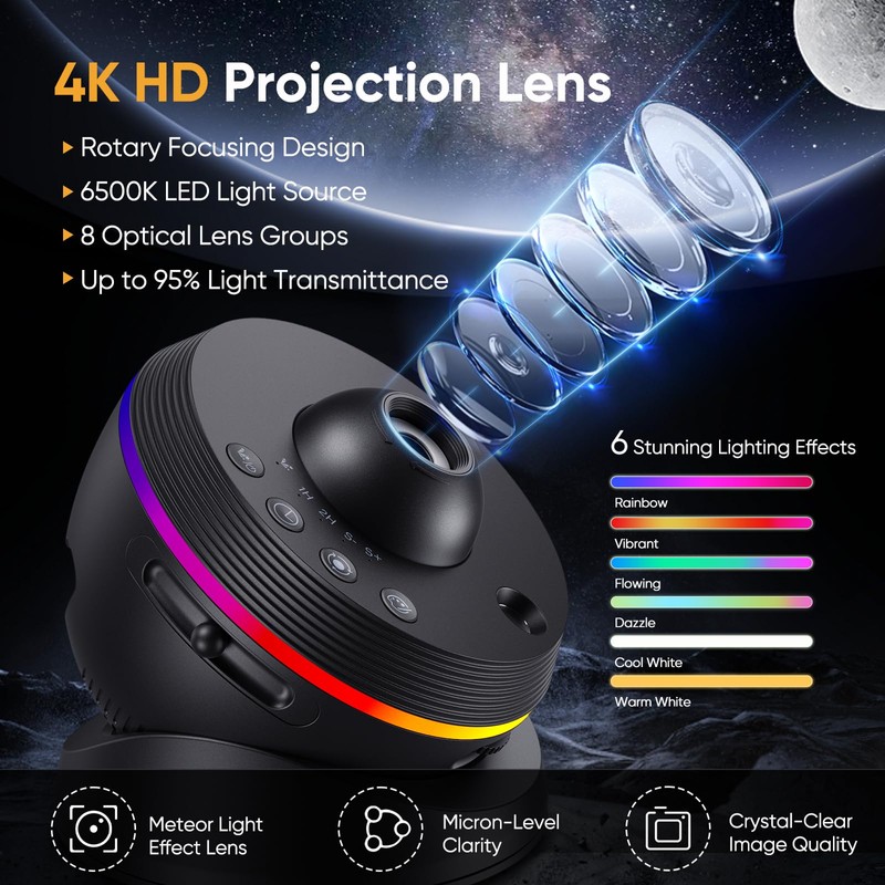 Galaxy Projector for Kids, 4K HD Planetarium Projector with 13