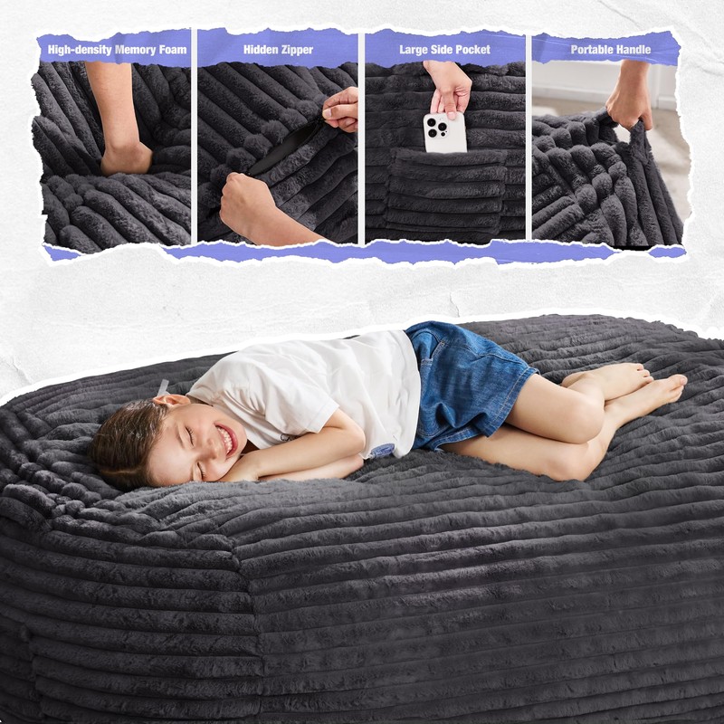 Hobestluk 3FT Bean Bag Chairs Adult Bean Bag with Portable