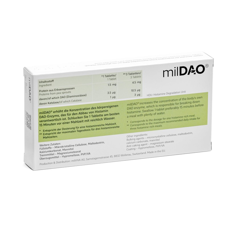 milDAO® - 30 tablets. 100% vegan dietary supplement for histamine