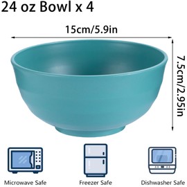 Unbreakable Wheat Straw Cereal Bowls Set of 4, 24 OZ Microwave and Dishwasher Safe Lightweight Soup and Salad Bowl Sets, Reusable Dessert Bowls for Rice, Pasta, Snack, Fruit, BPA Free (Dark Green)