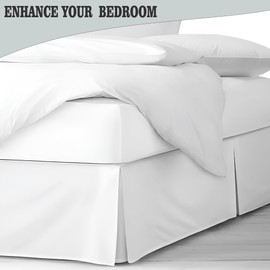 Pleated Bed Skirt Queen Size, 18" Drop with Platform Design for Secure Fit, Split Corners, Wrinkle-Resistant Microfiber for Modern Stylish Look, Tailored Bedding for Hotel Luxury - White