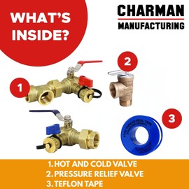 CMI Inc 3/4 inch Tankless Water Heater Isolation Service Valve with Pressure Relief Valve, FNPT X FNPT, 3/4" Service Installation Kit (3/4" IPS NEW)