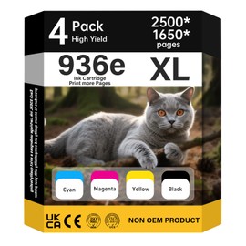 936XL 936e High Yield Ink Cartridge Compatible for OfficeJet 9120 9122e OfficeJet Pro 9110 9110b 9120 9125e 9128e 9130 9130b 9135e OfficeJet Pro Wide Format 9730 9730e Printers ( with chip, 4 Pack)