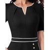 VFSHOW Womens Pleated Notch V Neck Buttons Pockets Work Business