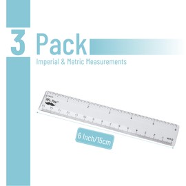 Mr. Pen- Ruler, 6 inch Ruler, Pack of 3, Clear, Plastic, Drafting Tools, Inches and Centimeters